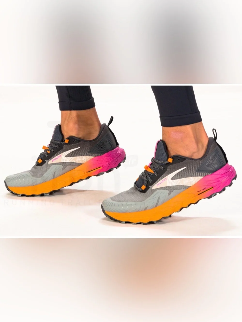 Brooks Grey Trail Runners with Orange & Pink Gradient Midsole
